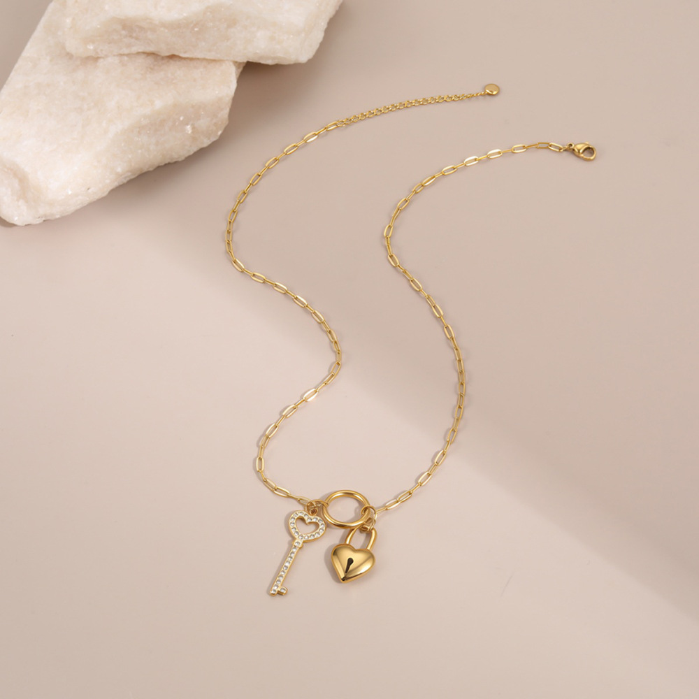 Collier À Chaîne Pour Femme, 1 Pièce, Luxueux, Style Rétro, Avec Fermoir À Clé, En Acier Inoxydable, Étanche, Anti-Ternissement, Couleur Or. h5Image3