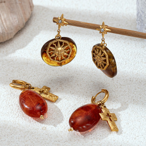 1 Paire De Boucles D'Oreilles Pendantes Pour Femme, En Acier Inoxydable Doré, Imperméables, De Couleur Or, Modèle Opulent Sun h5 Image3
