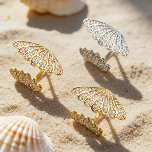 Bagues Pour Femmes En Acier Inoxydable Orné De Coquillages, Étanches Et Anti-Ternissement, Couleur Or, Serties De Zircon. h5 Image4