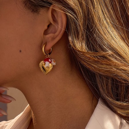 Ensembles de bijoux pour femmes en acier inoxydable doré, imperméables, en forme de cœur rouge romantique 2