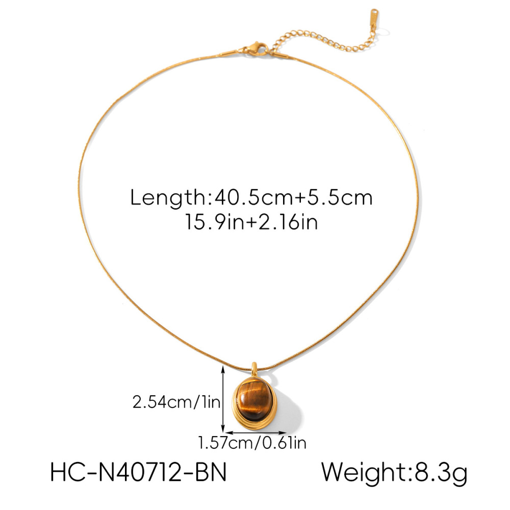 Collier Pendentif Femme Luxueux En Acier Inoxydable Doré, Pierre Naturelle, Forme Ronde, Étanche (1 Pièce) Image2