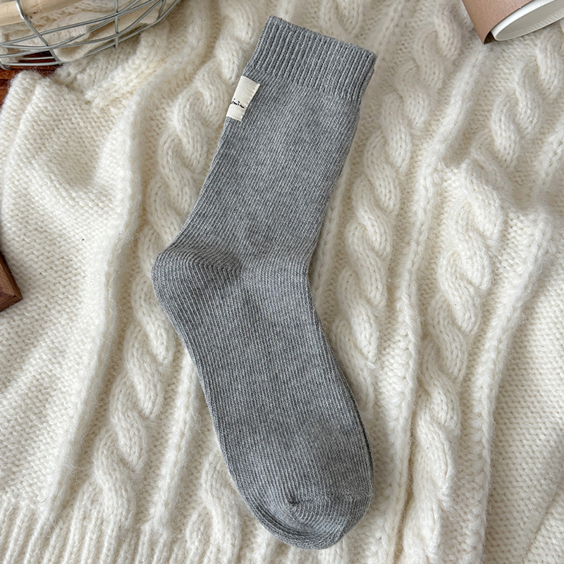 1 Paire De Chaussettes Mi-Mollet Décontractées Et Polyvalentes En Pur Coton Gris - 