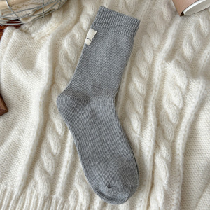 1 Paire De Chaussettes Mi-Mollet Décontractées Et Polyvalentes En Pur Coton Gris - h5 