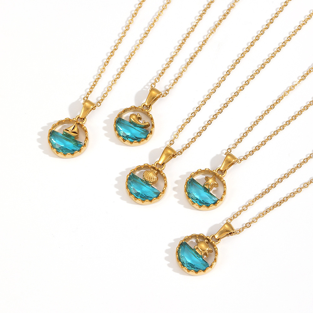 Colliers Pendentifs Femme En Acier Inoxydable Doré, Étanches, Avec Strass, Motif Vacances En Mer Image4