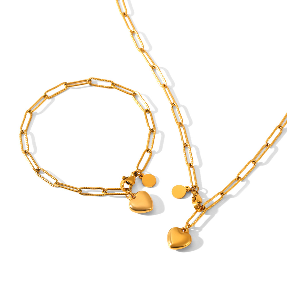 Collier Pendentif Femme En Forme De Cœur Simple, En Acier Inoxydable, Étanche Et Anti-Ternissement, Couleur Or (1 Pièce) Image6