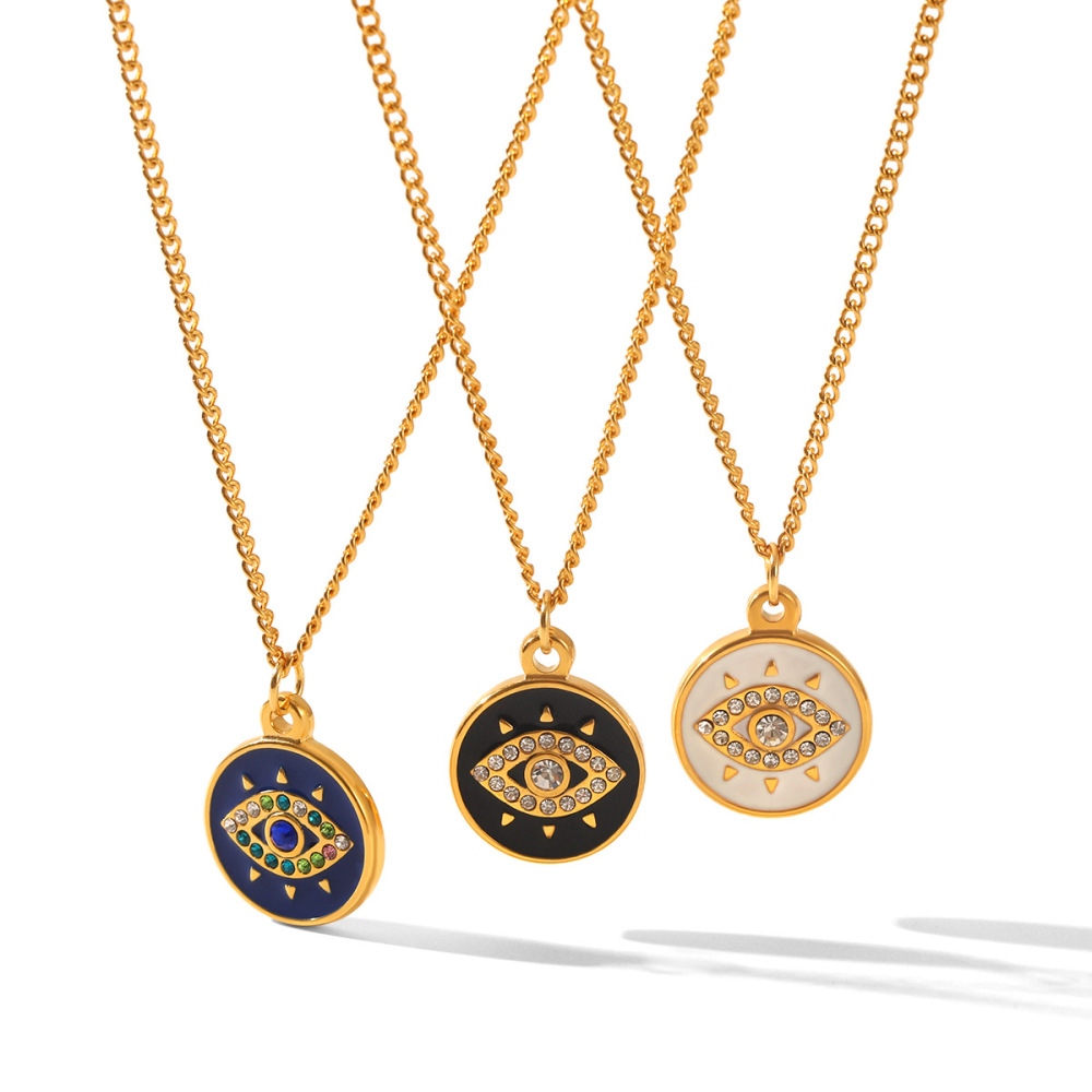 Collier Pendentif Simple Et Quotidien Pour Femme, En Acier Inoxydable Étanche, Couleur Or, Orné D'Un Zircon Et Représentant Un Œil De Diable. Image7