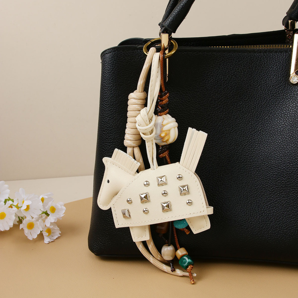 Collection Simple Retro Rivet - Breloques De Sac Pour Femmes En Pu Ornées D'Un Poney 