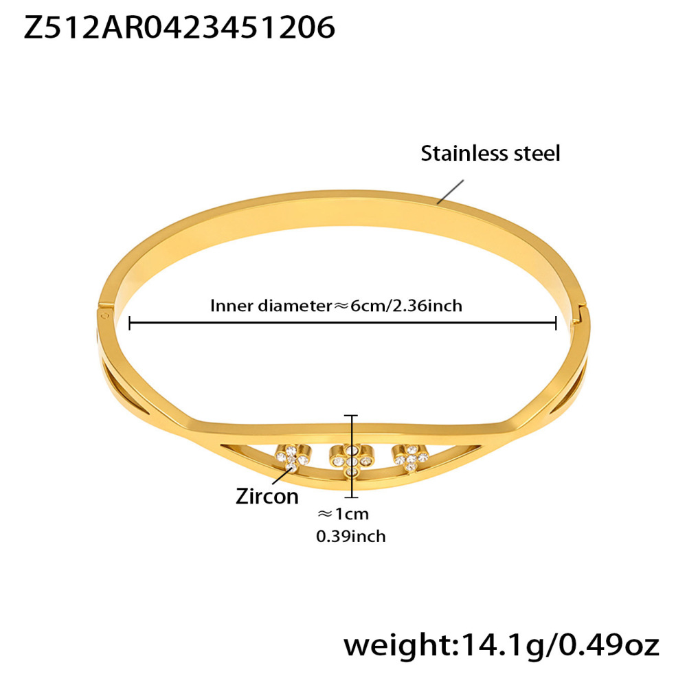 Bracelet Jonc Pour Femme En Acier Inoxydable Doré, Imperméable Et Anti-Ternissement, Orné De Zircon, Avec Motif Goutte D'Eau. 