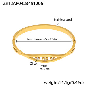 Bracelet Jonc Pour Femme En Acier Inoxydable Doré, Imperméable Et Anti-Ternissement, Orné De Zircon, Avec Motif Goutte D'Eau. h5 