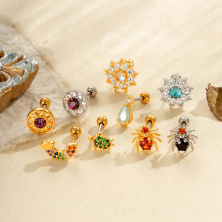 Boucles d'oreilles piercing pour femme, motif animal chic, couleur cuivre doré, imperméables et anti-ternissement, en zircon.