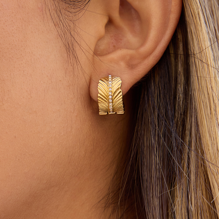 1 Paire De Boucles D'Oreilles Créoles Daily Feather Pour Femme, En Acier Inoxydable Étanche, Couleur Or. Image3
