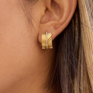 1 Paire De Boucles D'Oreilles Créoles Daily Feather Pour Femme, En Acier Inoxydable Étanche, Couleur Or. h5 Image3