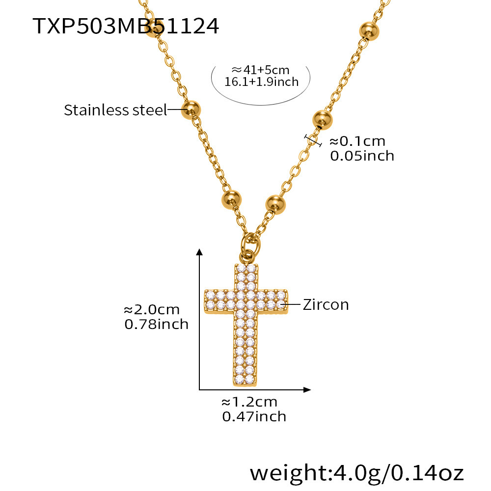 Ensemble De Bijoux Pour Femmes En Acier Inoxydable Avec Chaîne Croix Brillante, Imperméable Et Anti-Ternissement, Couleur Or, Zircon. 