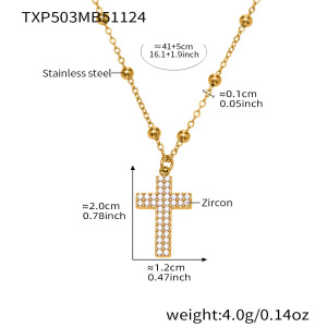 Ensemble De Bijoux Pour Femmes En Acier Inoxydable Avec Chaîne Croix Brillante, Imperméable Et Anti-Ternissement, Couleur Or, Zircon. h5 