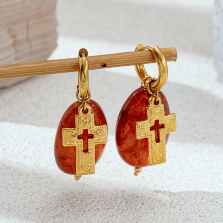 1 paire de boucles d'oreilles pendantes pour femme, en acier inoxydable doré, imperméables, de couleur or, modèle Opulent Sun 2