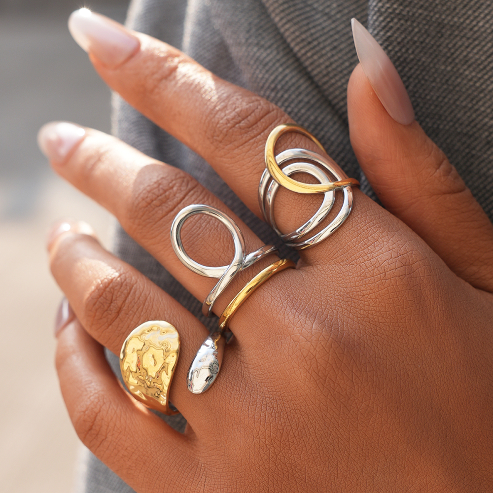 Bague Tendance Quotidienne De Forme Irrégulière, Imperméable Et Anti-Ternissement, En Acier Inoxydable Doré Image4