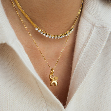 Collier pendentif femme en acier inoxydable doré, motif éléphant, 1 pièce 2