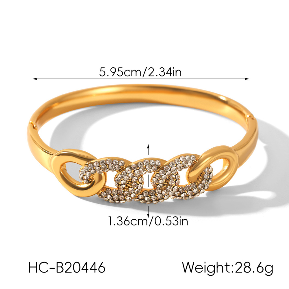 Bracelet Luxueux En Acier Inoxydable Étanche Couleur Or, Forme Torsadée, Orné De Zircon. Image2