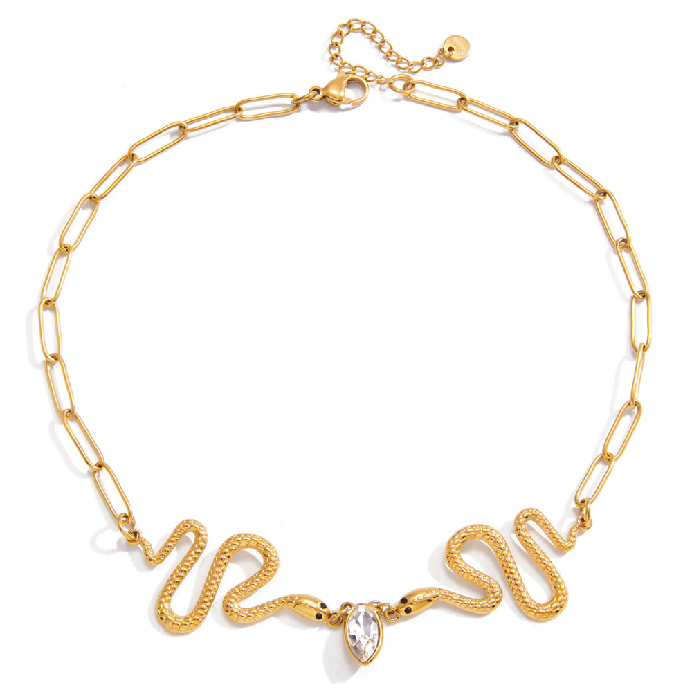 Colliers Pendentifs Pour Femmes, En Acier Inoxydable Doré, Motif Serpent Opulent 