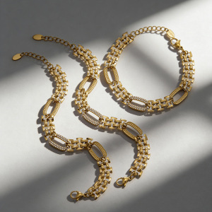 Bracelet Chaîne Ovale Moderne En Acier Inoxydable, Étanche Et Anti-Ternissement, Couleur Or, Avec Zircon Pour Femme h5 Image3