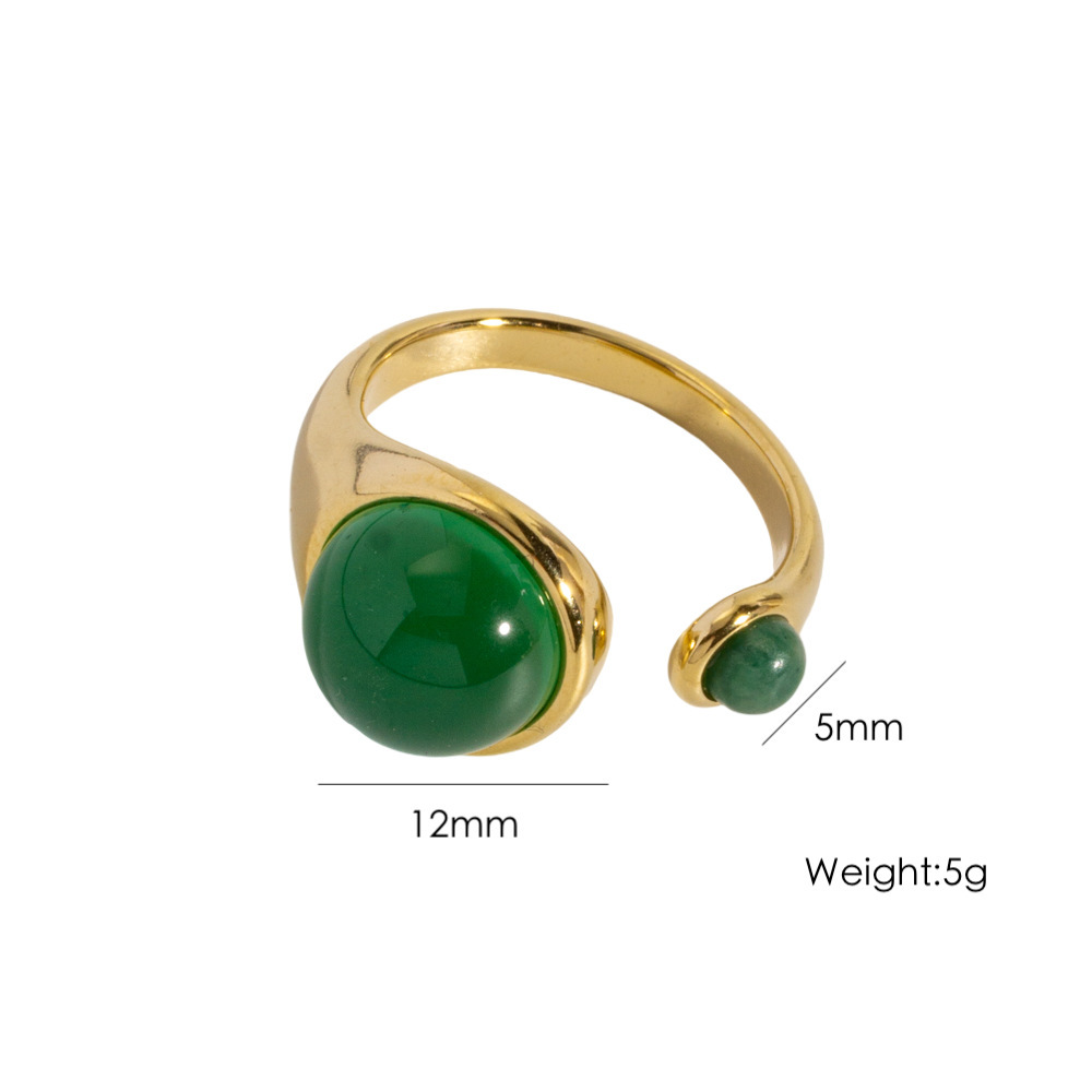 Bague Classique Ronde En Acier Inoxydable Avec Double Pierre Naturelle, Imperméable Et Anti-Ternissement, Couleur Or, Pour Femme.