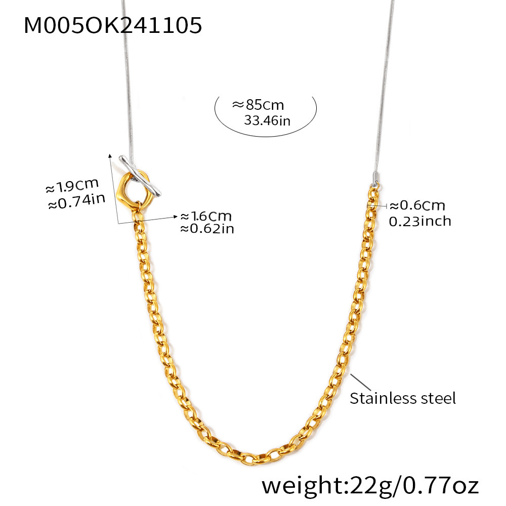 Collier Long Minimaliste Pour Femme, En Acier Titane Couleur Or, Composé D'Une Seule Chaîne. 