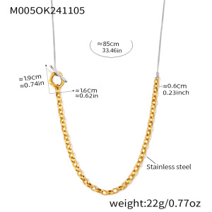 Collier Long Minimaliste Pour Femme, En Acier Titane Couleur Or, Composé D'Une Seule Chaîne. h5 