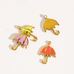 Pendentif Femme En Acier Inoxydable Polychrome, Imperméable Et Anti-Ternissement, Couleur Or, Avec Parapluie. h5 Image3