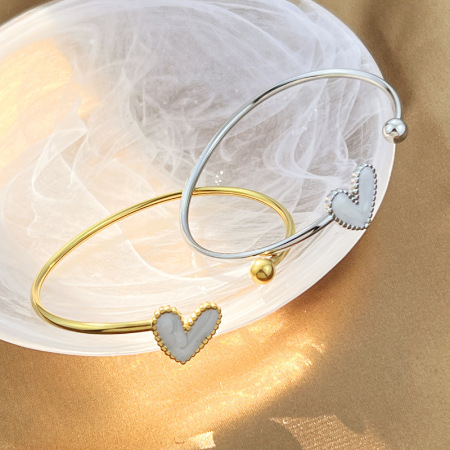Bracelet manchette en acier inoxydable doré, étanche, en forme de cœur (1 pièce) 2