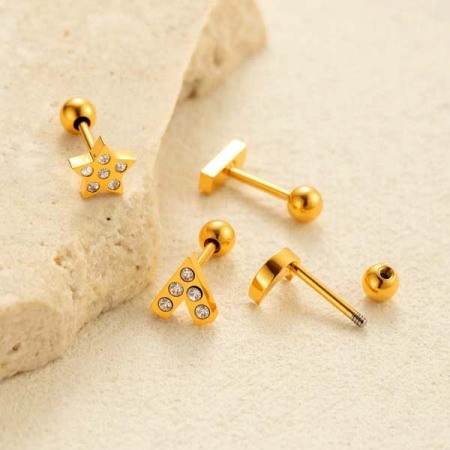 Boucles d'oreilles piercing pour femmes, en acier inoxydable géométrique étanche, couleur or et zircon. 2