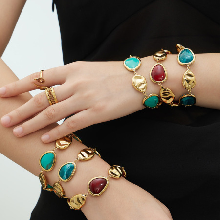Bracelets à perles pour femmes, forme irrégulière, acrylique, acier inoxydable, couleur or, imperméables et anti-ternissement 2