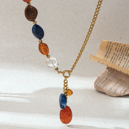 Collier de perles pour femme, 1 pièce, en acier inoxydable translucide de forme irrégulière, étanche, couleur or