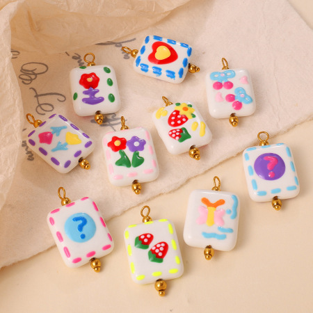 Pendentif en céramique en forme de cœur fleuri (1 pièce)