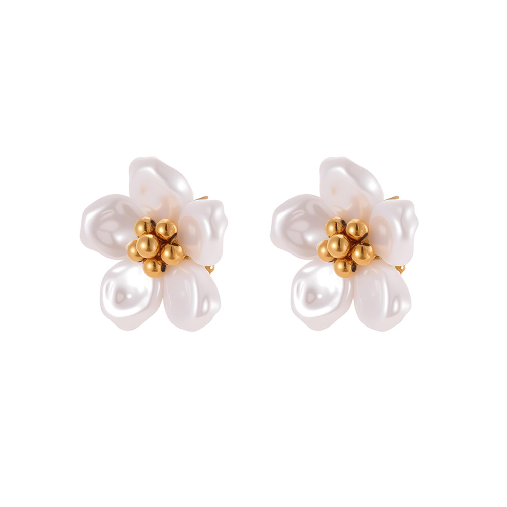 Boucles D'Oreilles Puces Pour Femmes, Luxueuses, En Acier Inoxydable Doré, Imperméables Et Anti-Ternissement, Avec Motif Floral Ajouré En Forme De Feuille. Image5