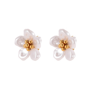 Boucles D'Oreilles Puces Pour Femmes, Luxueuses, En Acier Inoxydable Doré, Imperméables Et Anti-Ternissement, Avec Motif Floral Ajouré En Forme De Feuille. h5 Image5