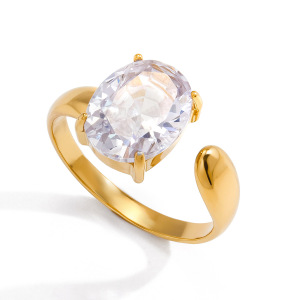 Bagues Asymétriques Pour Femmes En Acier Inoxydable, Imperméables Et Anti-Ternissement, Couleur Or, Serties De Zircon. h5