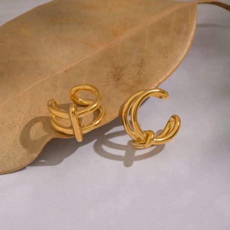 1 paire de boucles d'oreilles Lines en acier inoxydable étanches couleur or