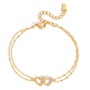 Bracelets Sophistiqués À Double Cœur En Acier Inoxydable, Étanches Et Anti-Ternissement, Couleur Or, Pour Femmes h5