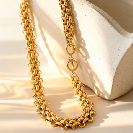 Collier chaîne moderne pour femme, en acier inoxydable, couleur or, étanche (1 pièce) 2