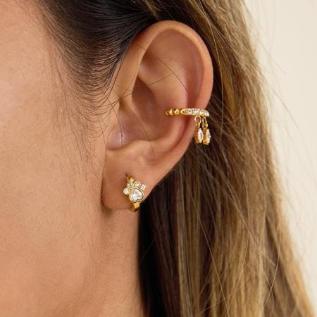 1 paire de boucles d'oreilles créoles fantaisie en acier inoxydable doré, ornées de zircon et serties de griffes fantaisie