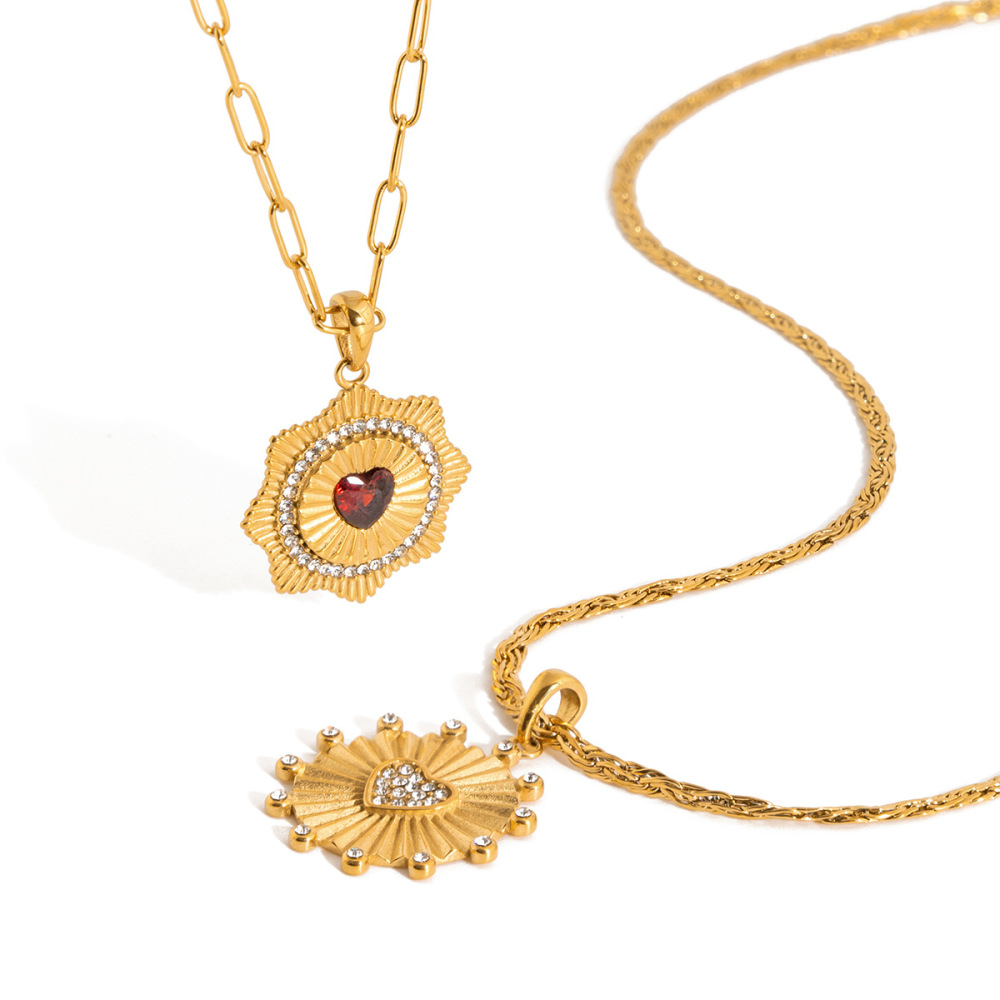 Colliers Pendentifs Pour Femmes En Acier Inoxydable Doré, Imperméables Et Anti-Ternissement, Motif Cœur Soleil Brillant Image7