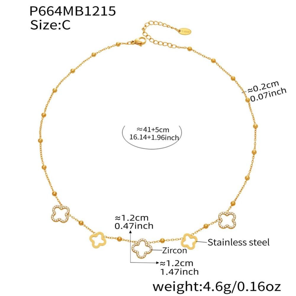 Colliers Pendentifs Pour Femmes En Acier Inoxydable, Imperméables, Anti-Ternissement Et Zircon Couleur Or, Ornés D'Un Délicat Trèfle 