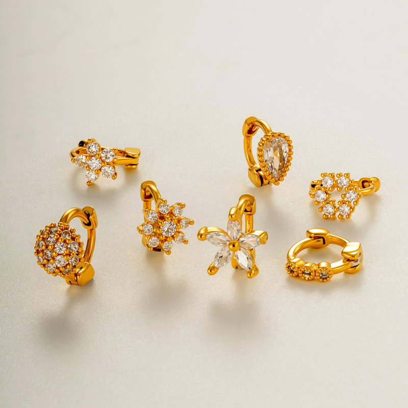 Boucles D'Oreilles Créoles Exquises Pour Femmes, Couleur Cuivre Doré, Ornées De Zircon. Image5