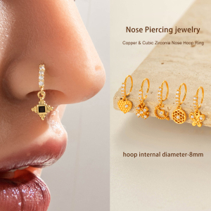 Piercing De Nez Pour Femme Bold Heart, Étanche Et Anti-Ternissement, Couleur Cuivre Doré, Orné De Zircon. h5 Image5