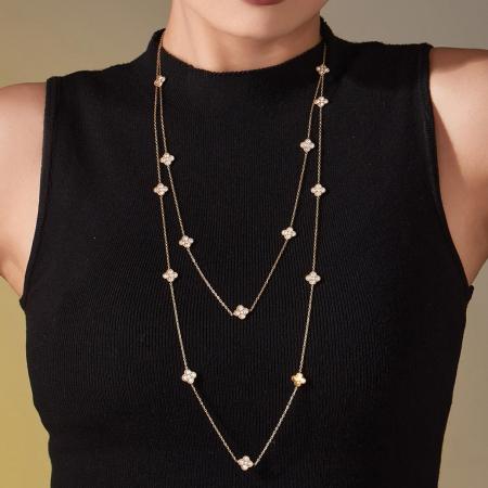 Colliers longs pour femmes Classic Clover en acier titane, imperméables et anti-ternissement, couleur or