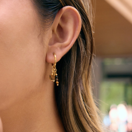 1 paire de boucles d'oreilles pendantes classiques étoile et lune en acier inoxydable étanche couleur or avec pierre naturelle pour femme