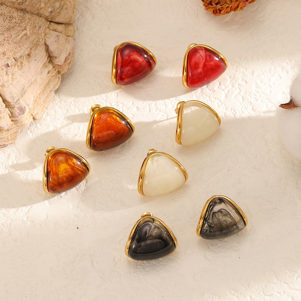 Boucles D'Oreilles Puces Simples En Acrylique Triangulaire Et Acier Inoxydable Étanches Pour Femmes h5Image2