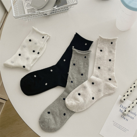 Chaussettes mi-mollet en coton à pois mignons, simples et rebondissantes