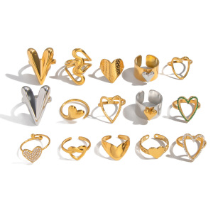 Bague Statement En Forme De Cœur, En Acier Inoxydable Doré (1 Pièce) h5 Image5