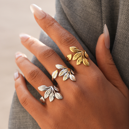 Bague tendance en acier inoxydable doré, imperméable et anti-ternissement, en forme de feuille simple (1 pièce).